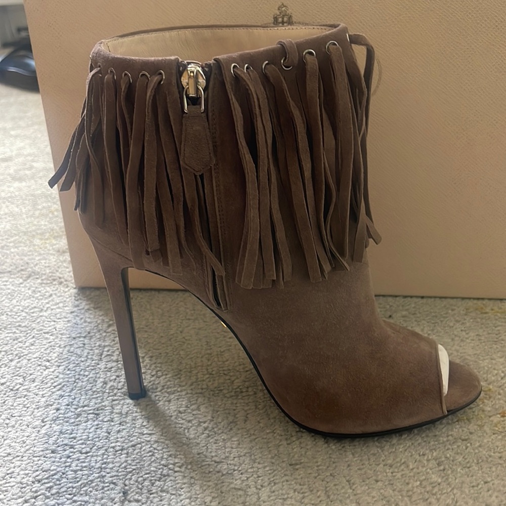 Prada NWOB Suede Fringe Ankle Boot